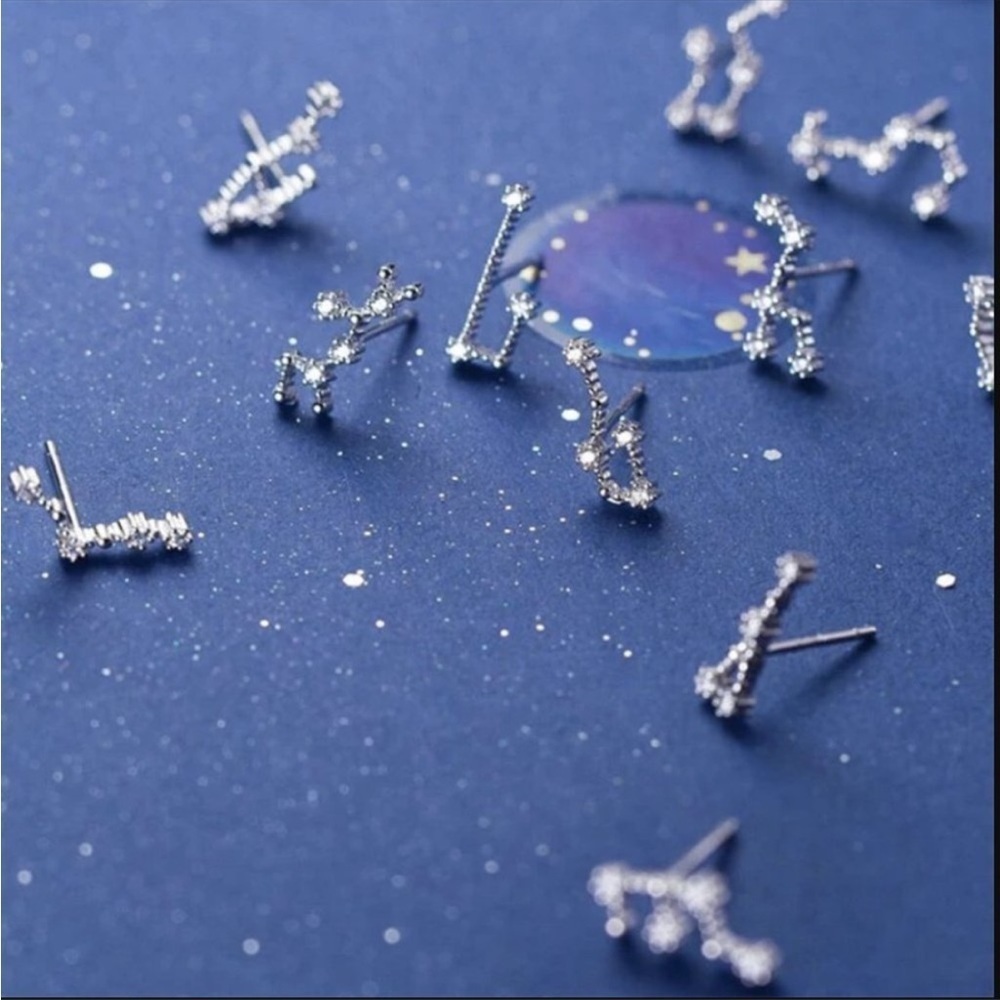 Aries Constellation Star Minimalist Astrology Zodiac Sign Silver Stud Earrings - Picture 7 of 9